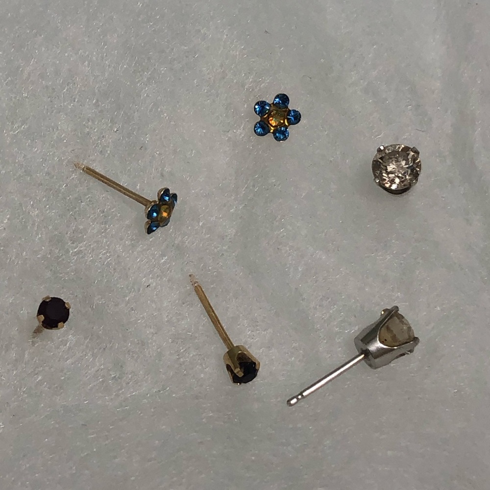 Vtg 14k Gold Earrings Lot 3 Pairs Pierced Stud Missing Back )